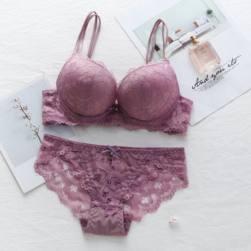 Elegant Front Buckle Double Padded Push-up Wire Bra & Underwear Combo