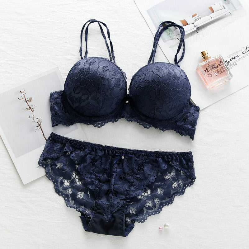 Elegant Front Buckle Double Padded Push-up Wire Bra & Underwear Combo