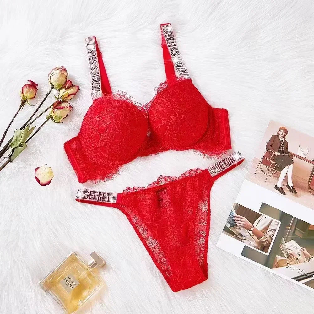 Floral Lace Padded Push up Bra Set