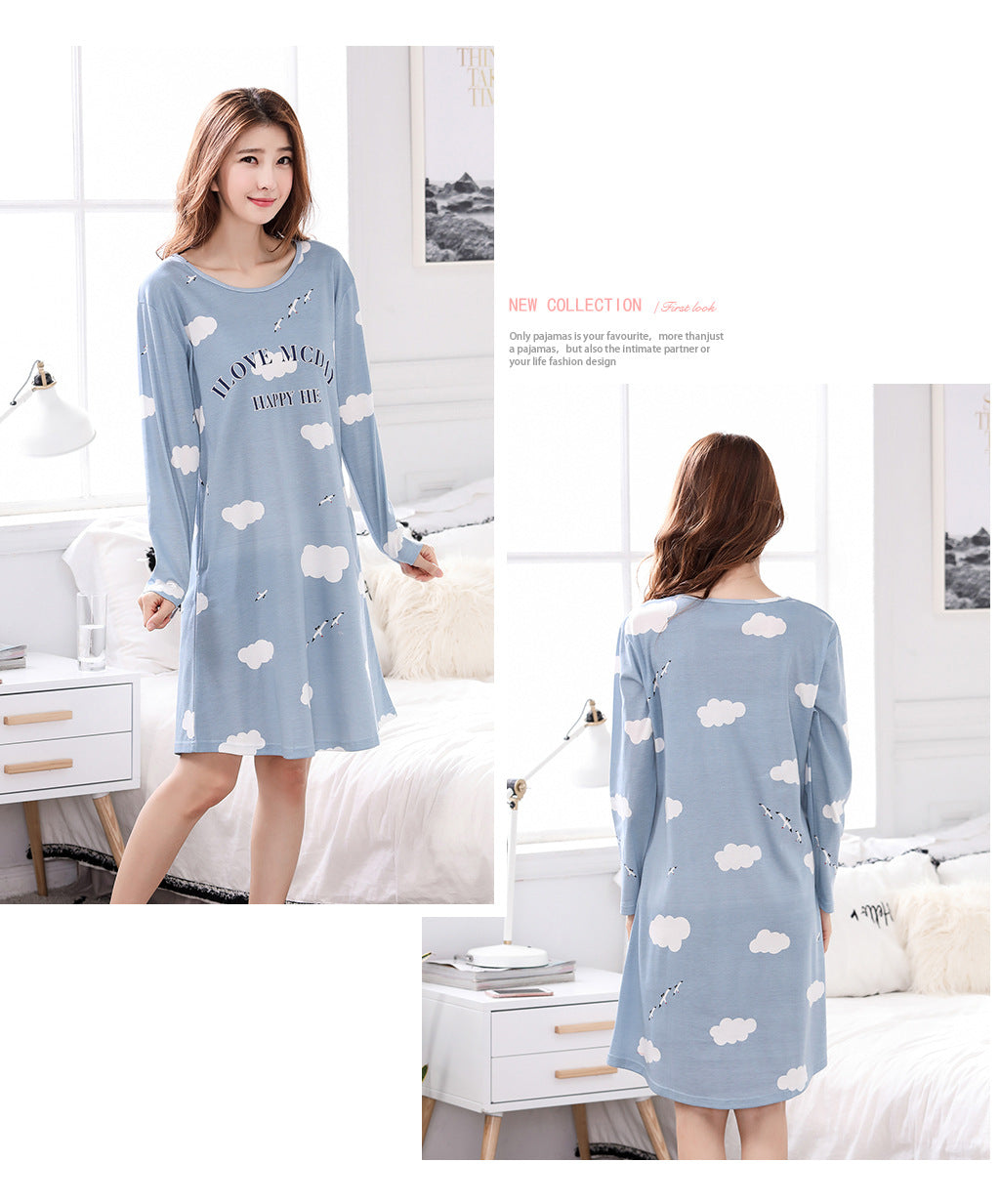 Girls Night Gown Women Full Sleeves Night Dress