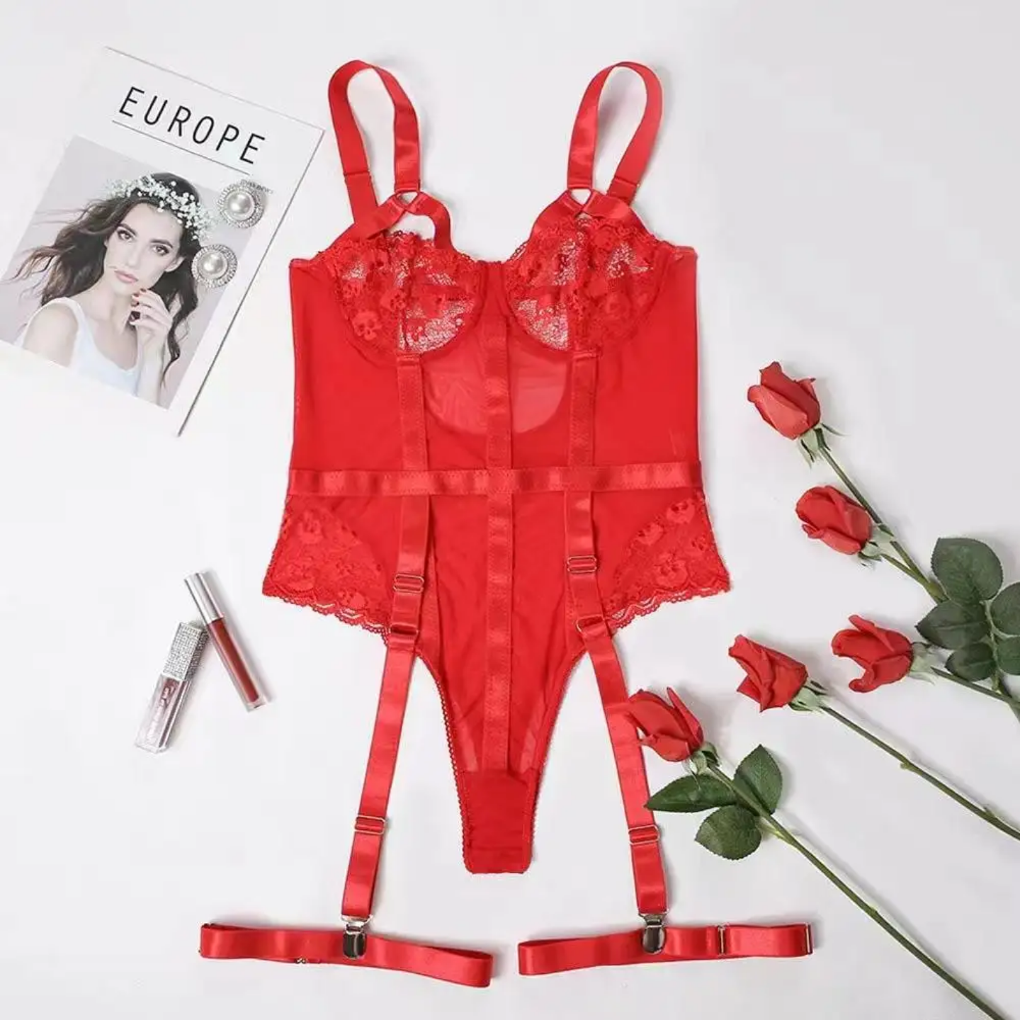 Obsession Lace Garter Bodysuit Set NW-036
