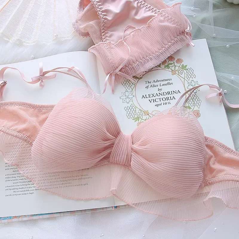 Elegant Lace Tulle Bikini Push Up Bra Bow Women's Bra Set BBS-02