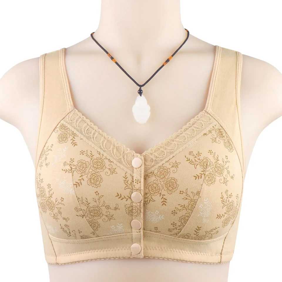 Comfortable Bra Cotton Women Wire Free Bras Floral Front Closure