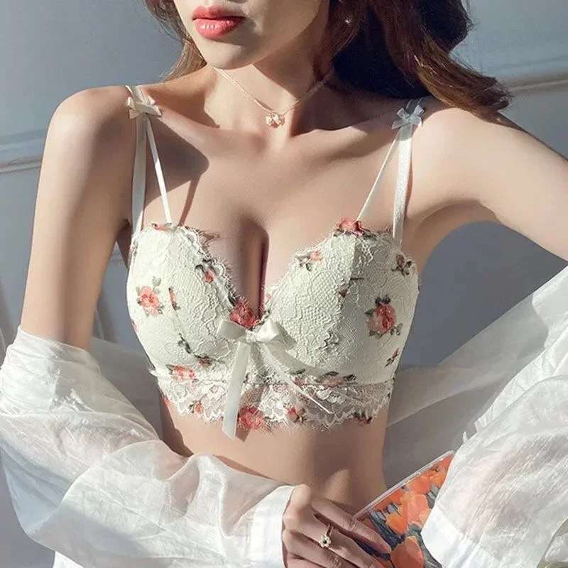Push Up Bra and Panty Set for Women Floral Lace Cute Lingerie Sexy Underwear Set FL-1