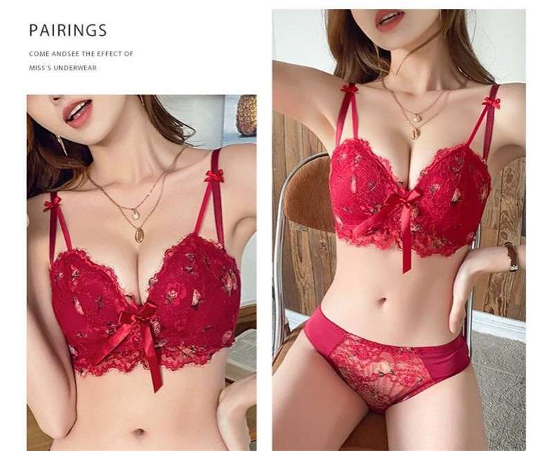 Push Up Bra and Panty Set for Women Floral Lace Cute Lingerie Sexy Underwear Set FL-1