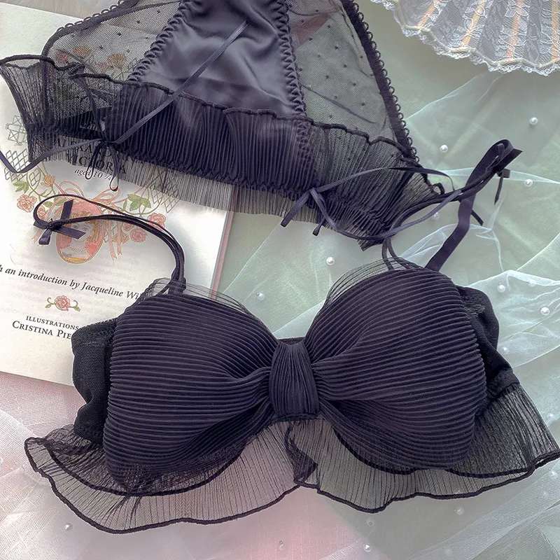 Elegant Lace Tulle Bikini Push Up Bra Bow Women's Bra Set BBS-02