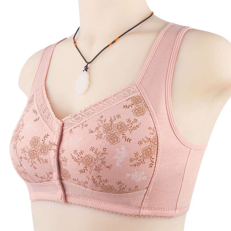 Comfortable Bra Cotton Women Wire Free Bras Floral Front Closure