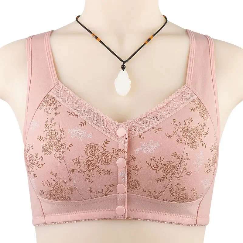 Comfortable Bra Cotton Women Wire Free Bras Floral Front Closure
