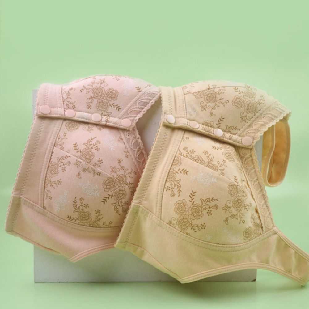 Comfortable Bra Cotton Women Wire Free Bras Floral Front Closure