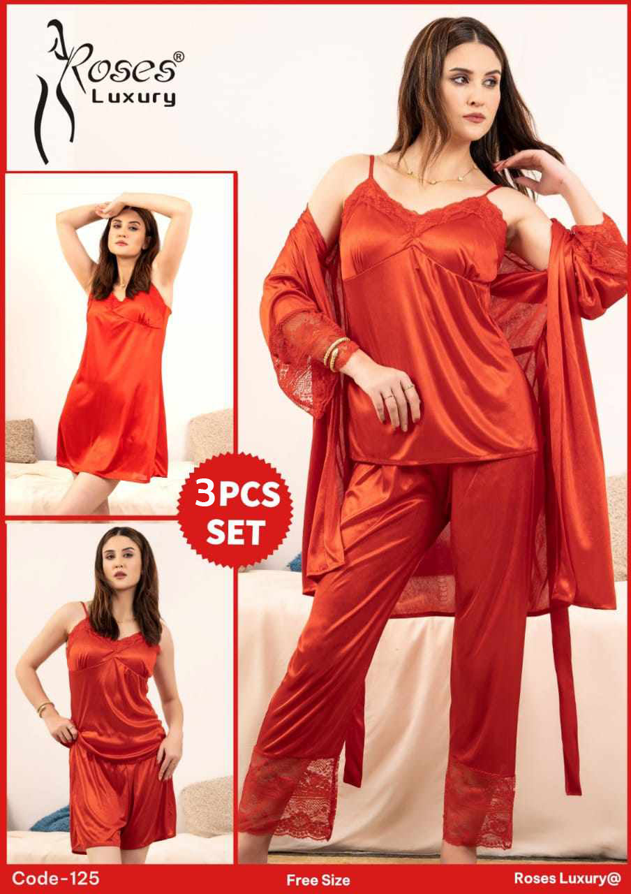 ELEGANT SILKY WEAR 3 PIECES NIGHTWEAR ES-125