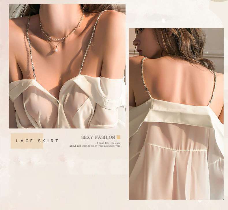 FRENCH CHIFFON SHIRT WITH PEARL SHOULDER EROTIC LINGERIE NIGHTDRESS NW-24