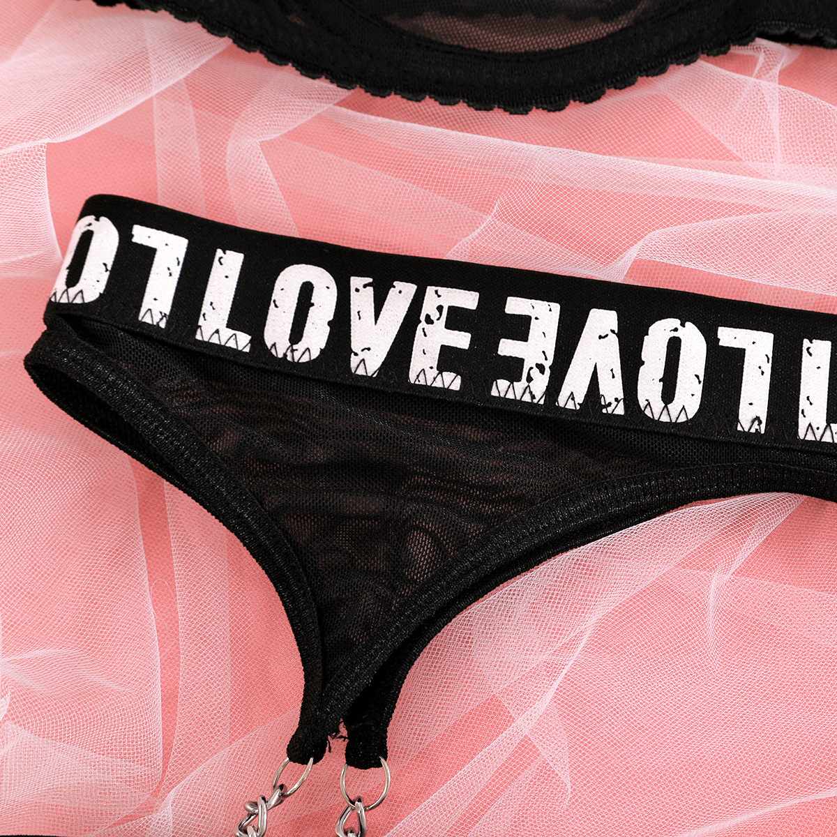 Love Lingerie With Metal Chain Leggings Steel Ring Three-Piece Set NW-721
