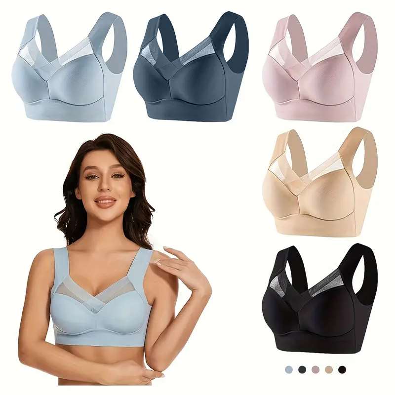 Comfortable Padded Bra Cotton Women Wire Free Bras Floral Front Closure