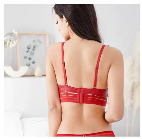 Erotic Leather Pushup Cups Fancy Bra Set | LBS-001