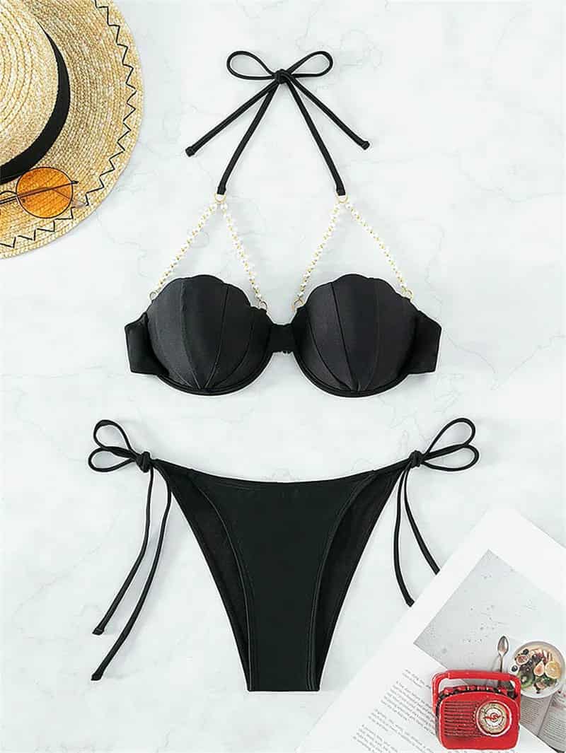 Pearl Strings Erotic Wireless Cups Fancy Bikini Bra Set | PS-001