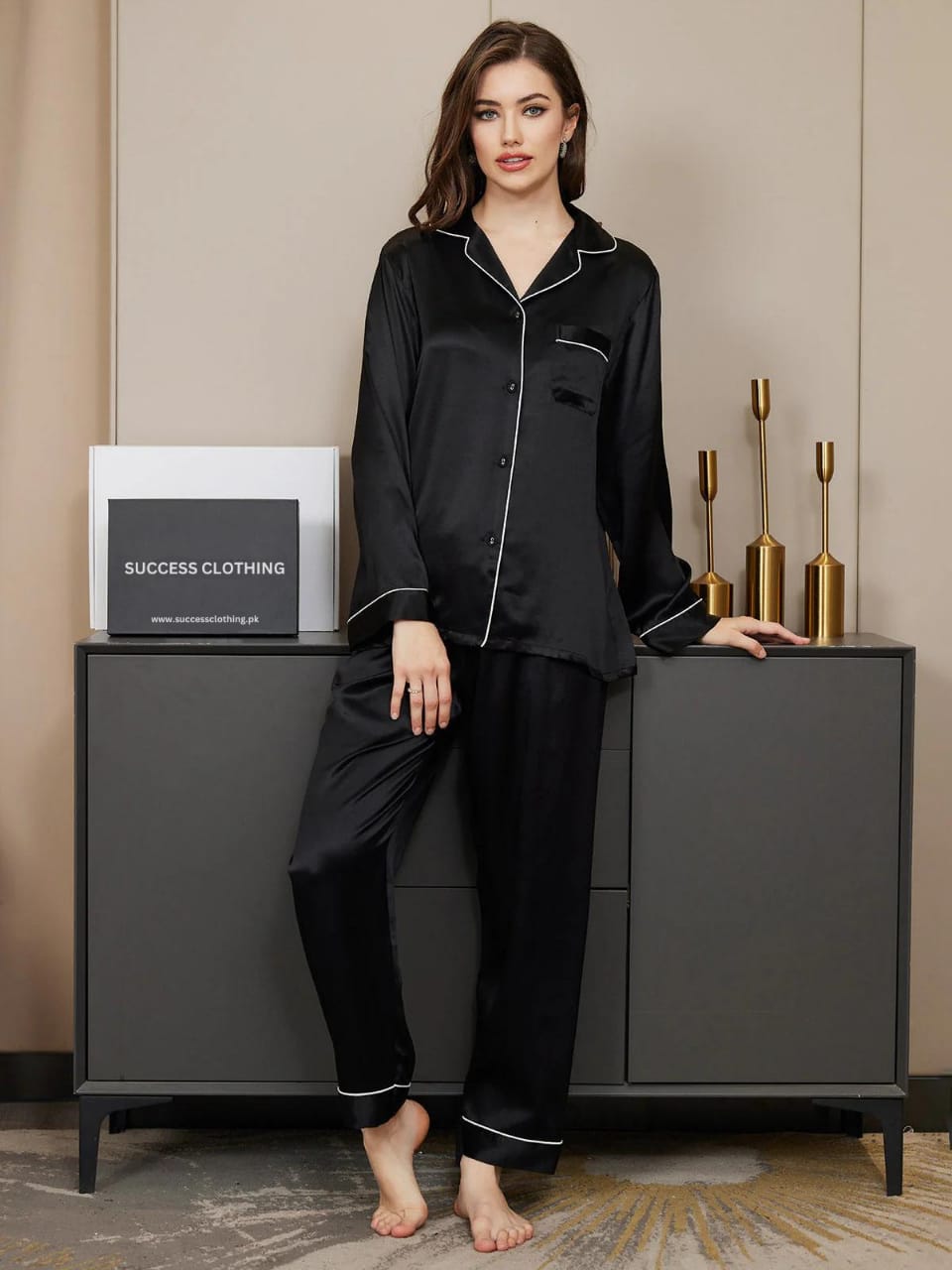 SILK PYJAMA IVORY & BLACK