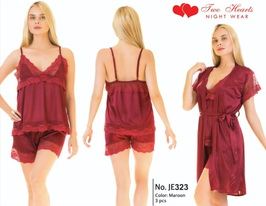 Elegant Two Hearts Nightwear Three Pieces JE-323
