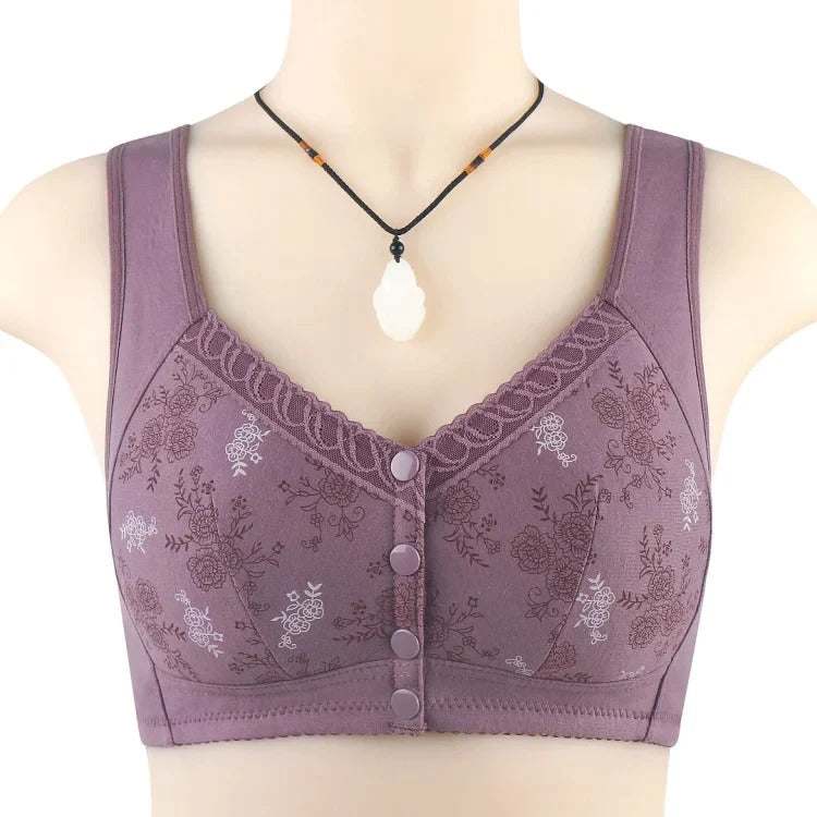 Comfortable Bra Cotton Women Wire Free Bras Floral Front Closure