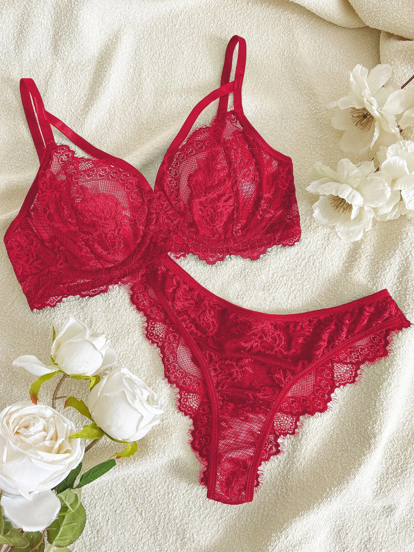 Sexy Lace Floral Underwear Set Women's Ultra Thin Bra Set 900