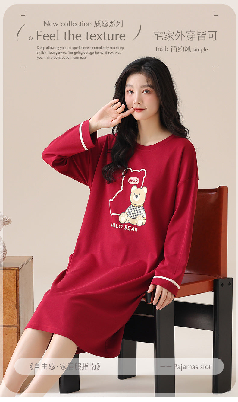 Girls Night Gown Women Full Sleeves Night Dress