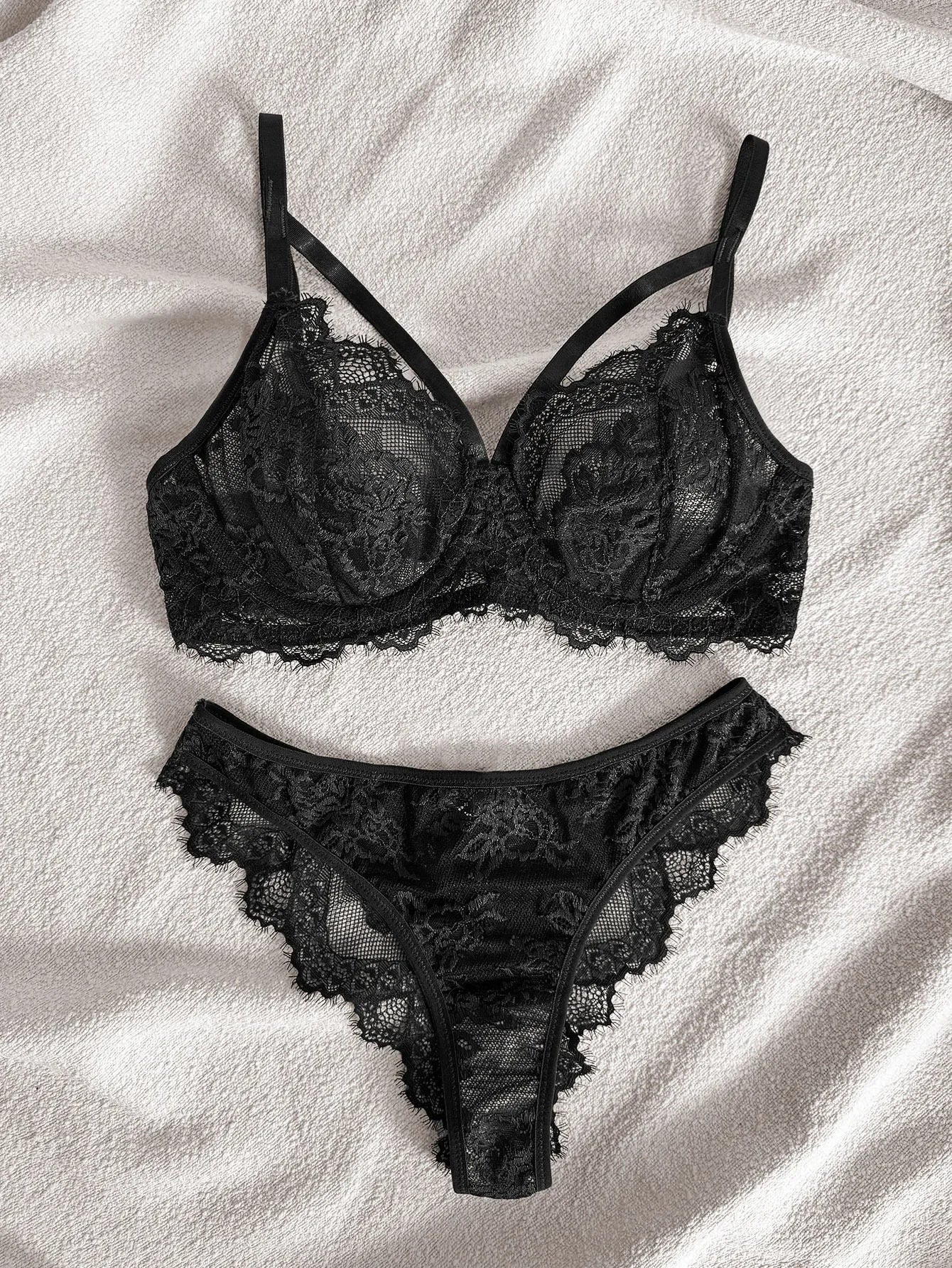 Sexy Lace Floral Underwear Set Women's Ultra Thin Bra Set 900