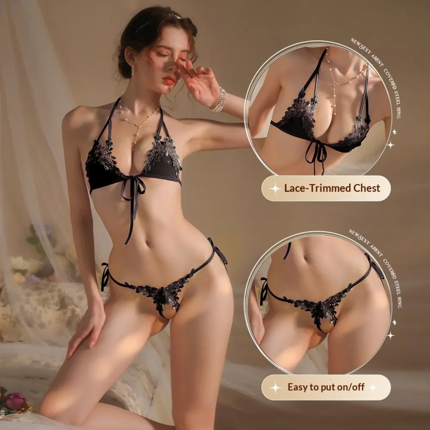 Siren Desire Floral Lace Tie-Side Bikini Lingerie Set NW-031