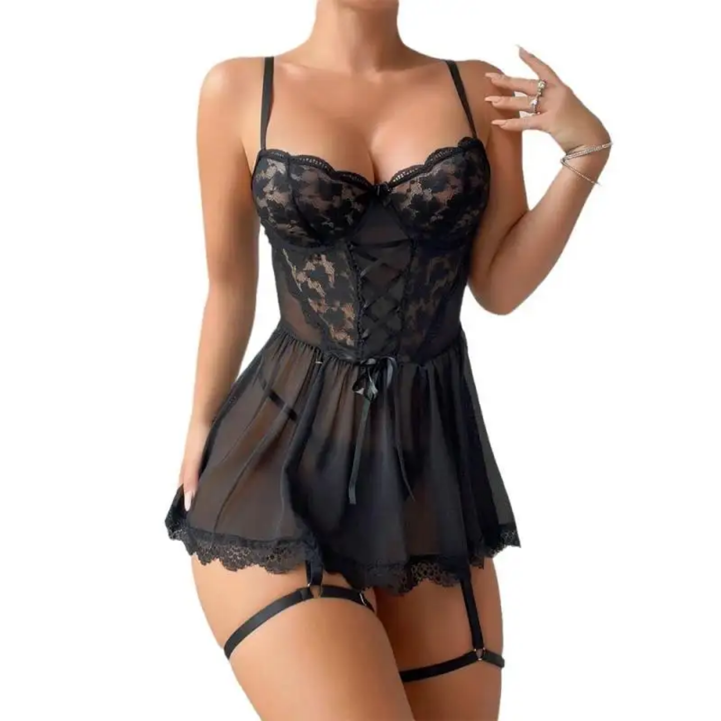 Enchanted Lace Corset Babydoll Set NW-037