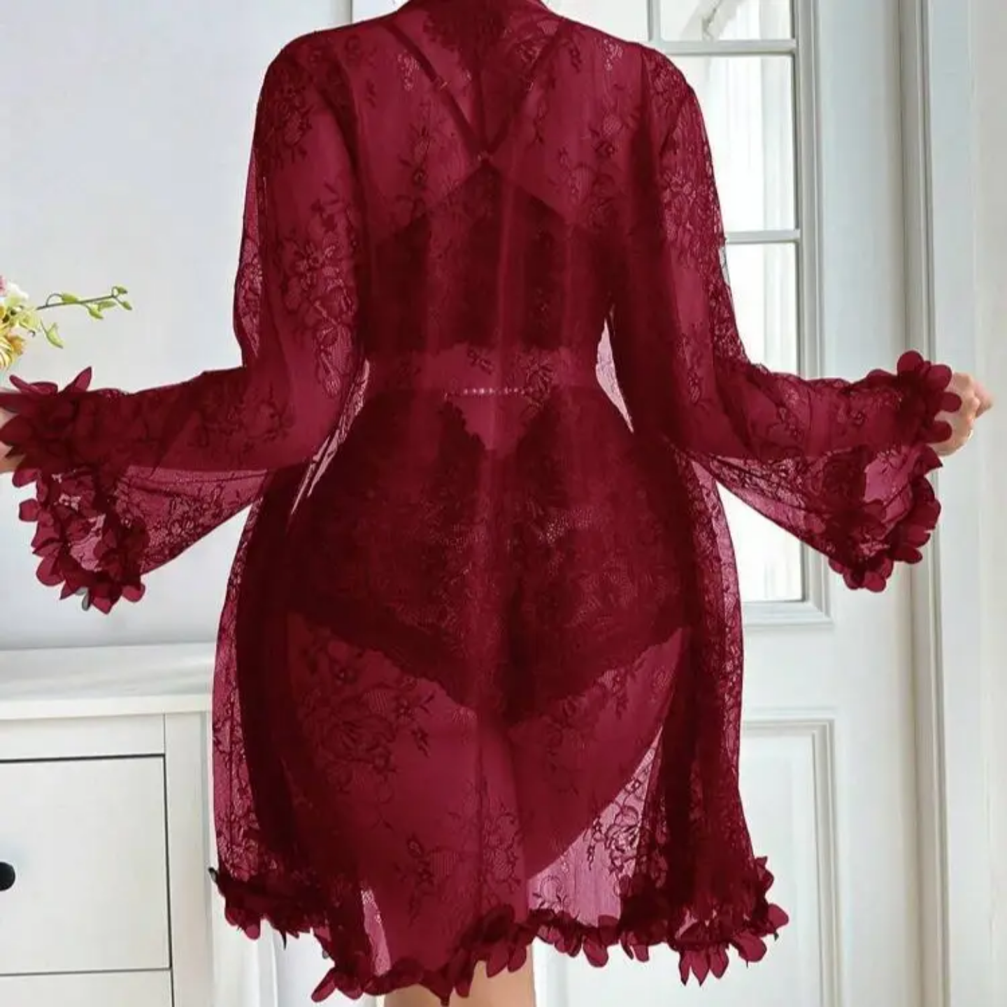 Midnight Elegance Lace Lingerie & Robe Set NW-032