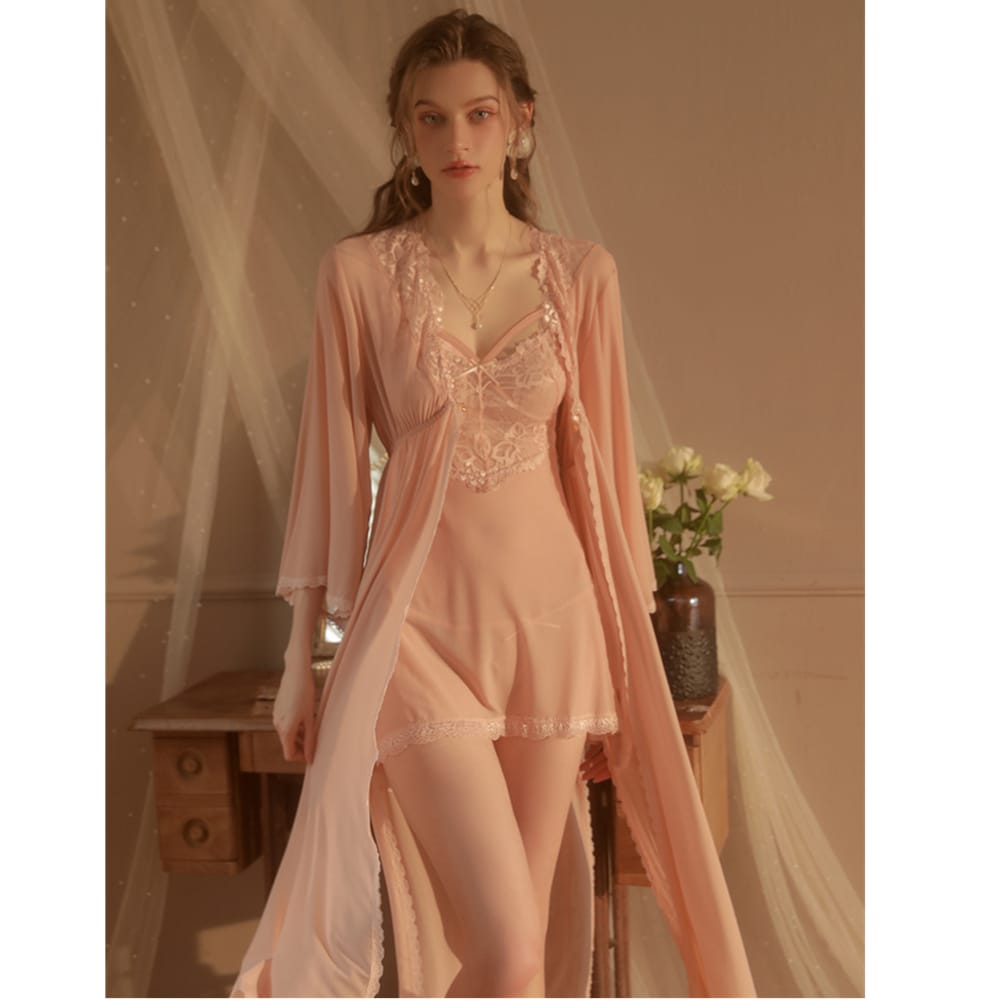 3 Piece Silk Night Dress & Full Sleeves Robe - Satin LG-02