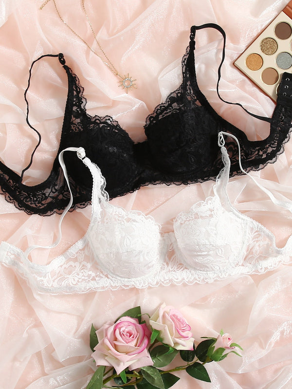 Pack Of 2 Floral Lace Underwire Bra Set Lingerie WB-01