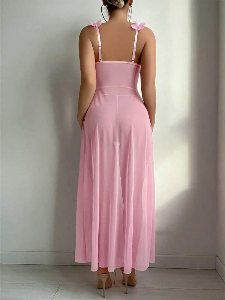 Blush Petal Lace Long Robe Lingerie Set W-915