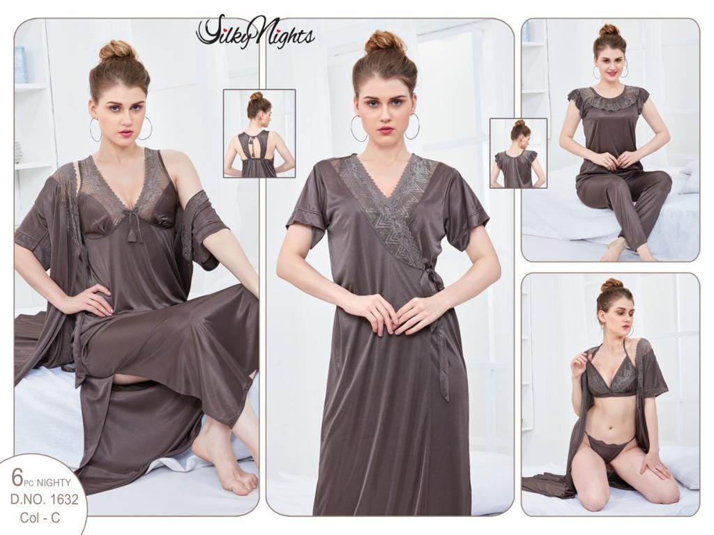 ELEGANT SILKY NIGHTS NIGHTWEAR 6 PIECES SN-1632