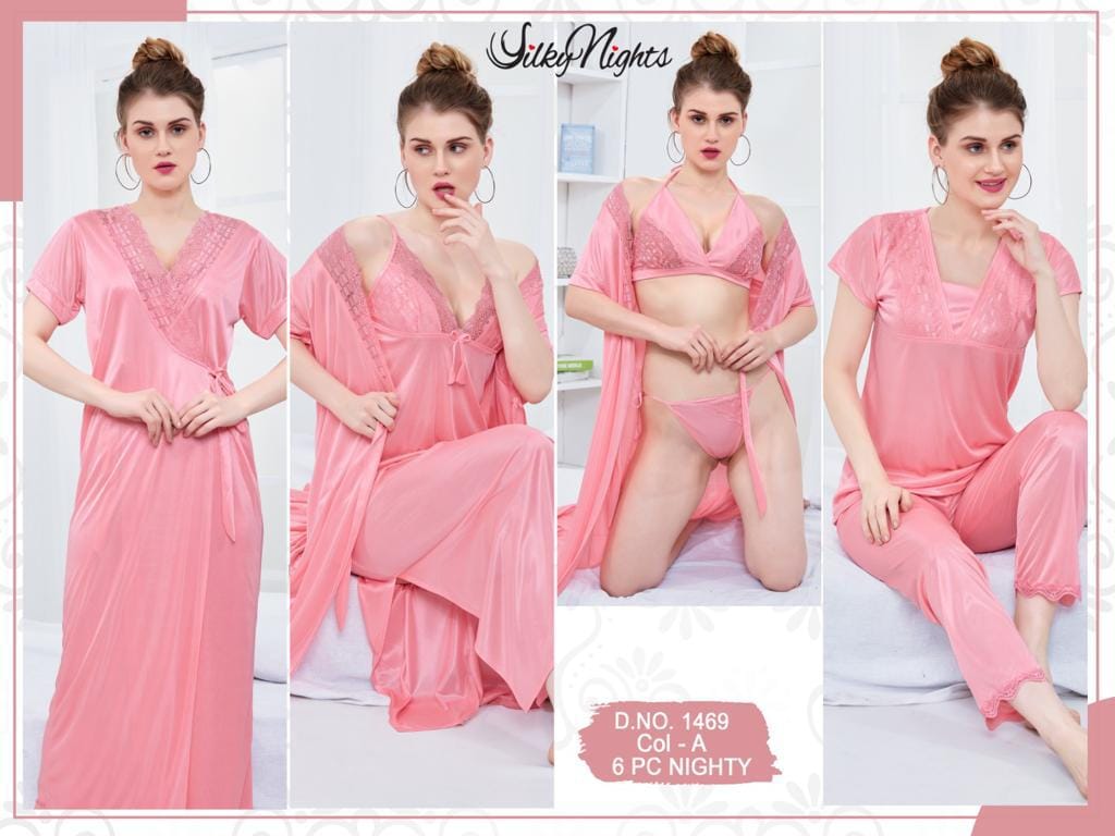 ELEGANT SILKY NIGHTS NIGHTWEAR 6 PIECES SN-1469