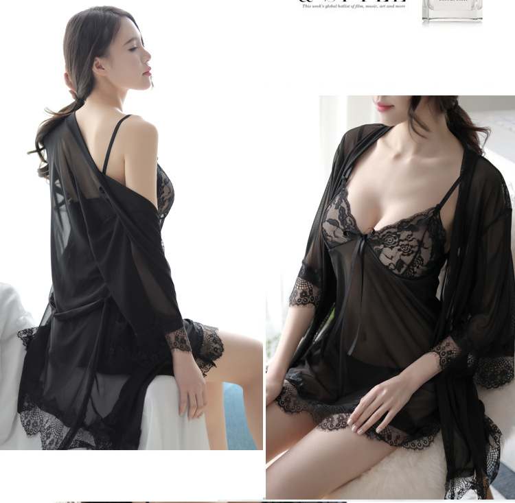 EROTIC DRESS TRANSPARENT LACE ROBE GOWN SETS SLEEPWEAR ED-1053