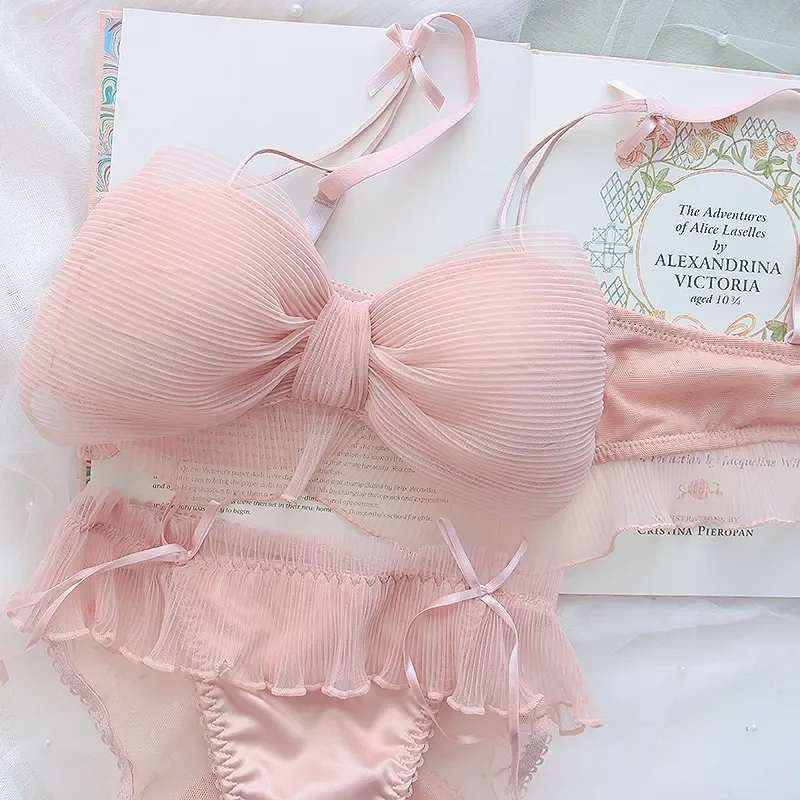 Elegant Lace Tulle Bikini Push Up Bra Bow Women's Bra Set BBS-02