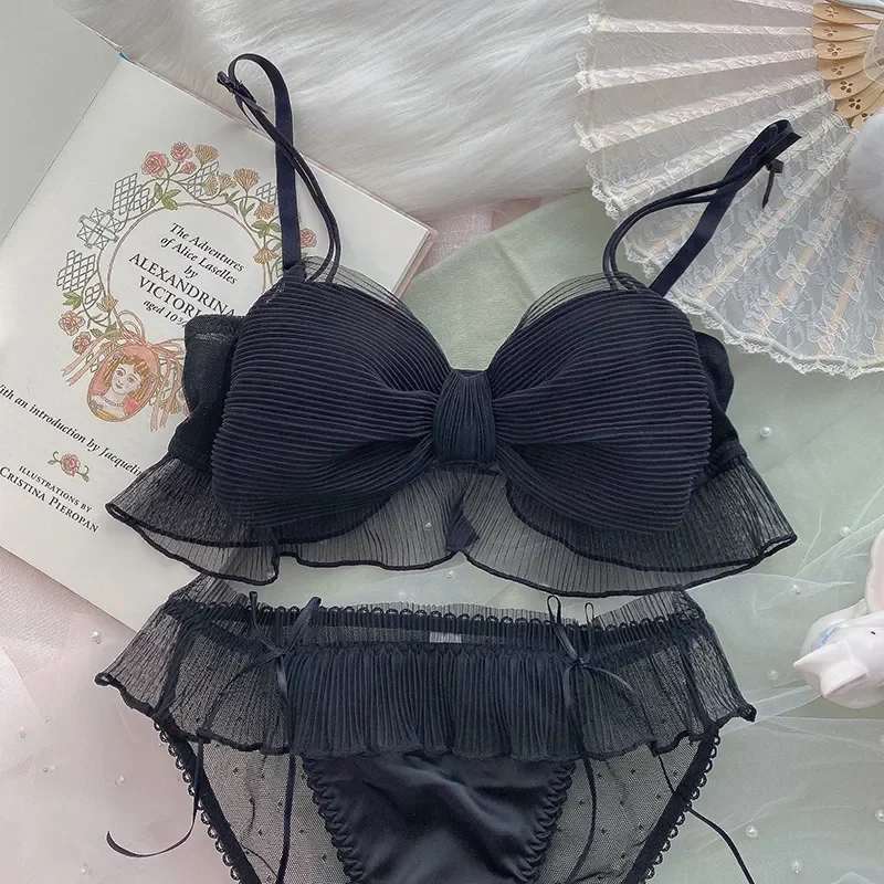 Elegant Lace Tulle Bikini Push Up Bra Bow Women's Bra Set BBS-02