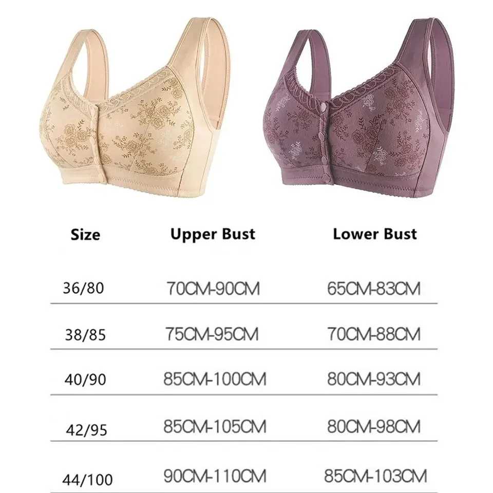 Comfortable Bra Cotton Women Wire Free Bras Floral Front Closure