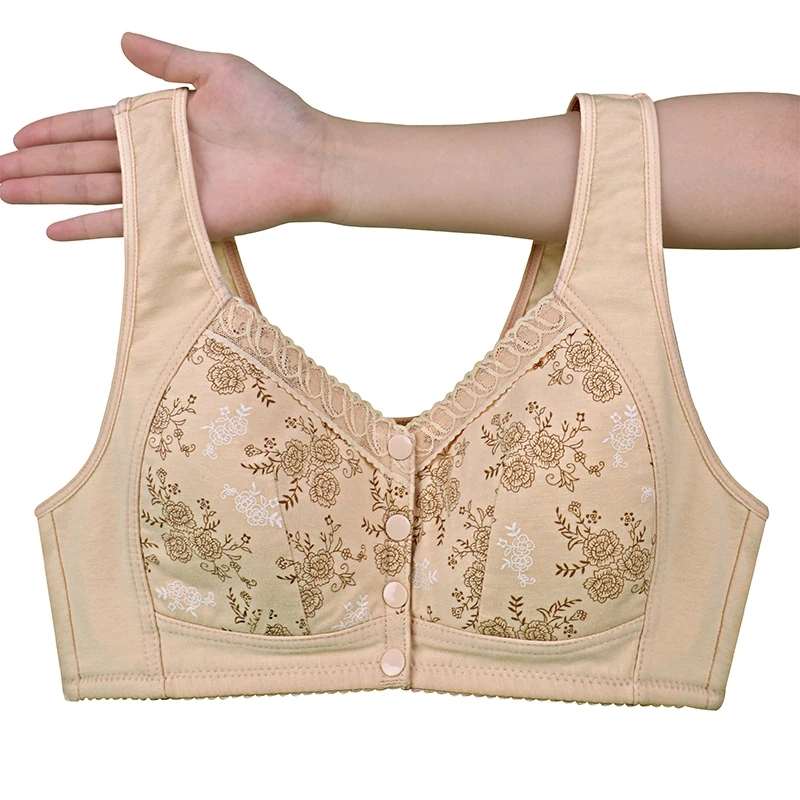 Comfortable Bra Cotton Women Wire Free Bras Floral Front Closure