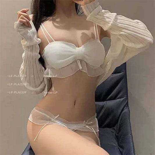 Elegant Lace Tulle Bikini Push Up Bra Bow Women's Bra Set BBS-02