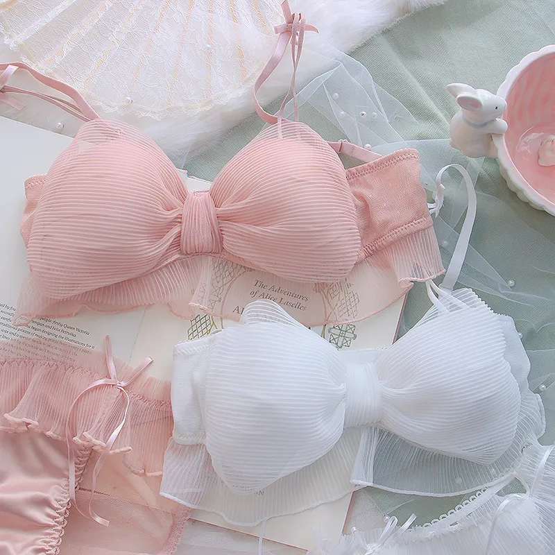 Elegant Lace Tulle Bikini Push Up Bra Bow Women's Bra Set BBS-02