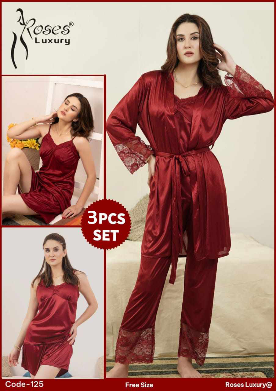 ELEGANT SILKY WEAR 3 PIECES NIGHTWEAR ES-125