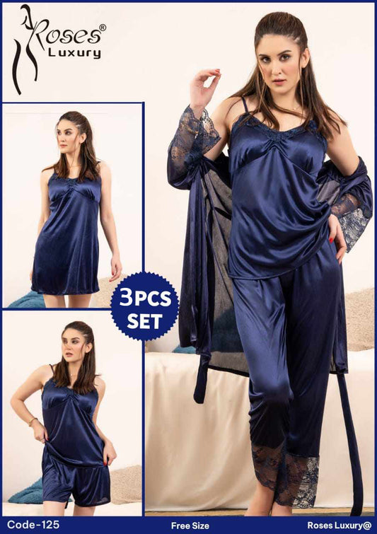 ELEGANT SILKY WEAR 3 PIECES NIGHTWEAR ES-125