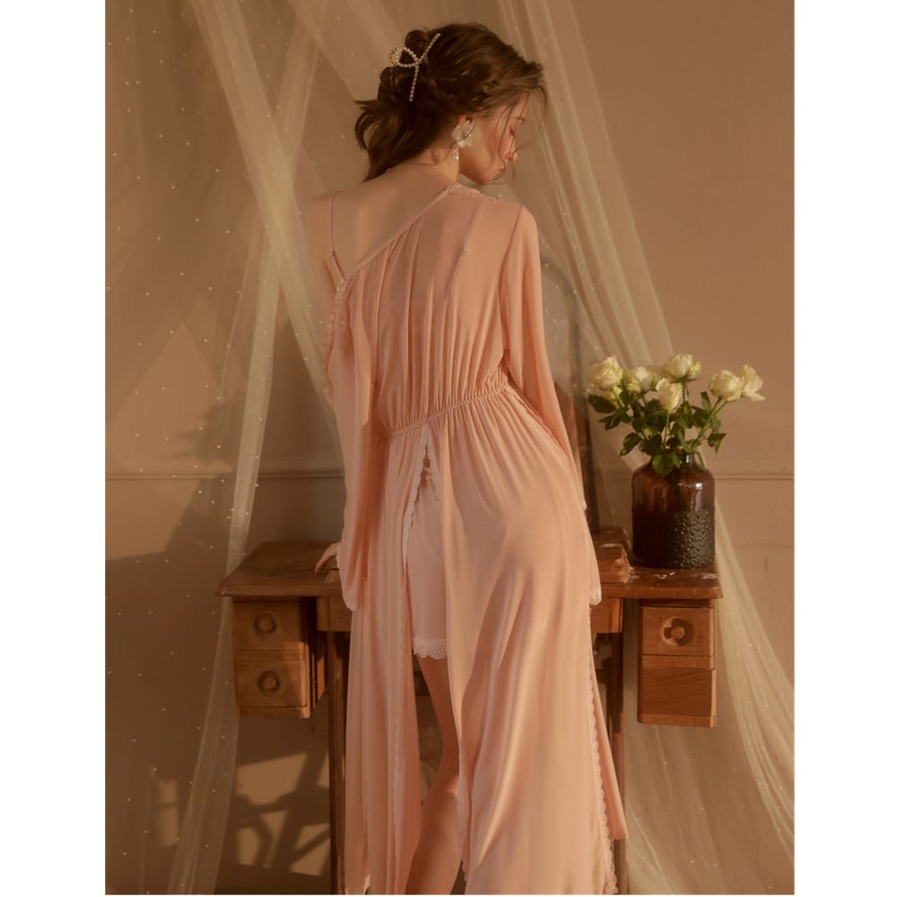 3 Piece Silk Night Dress & Full Sleeves Robe - Satin LG-02