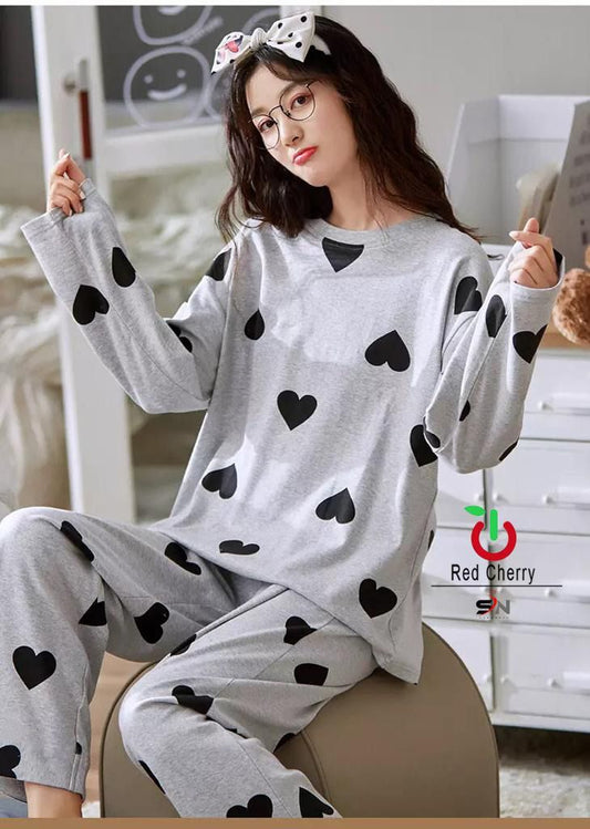 Casual Heart Print Pajama, Women's Pajama Sleepwear