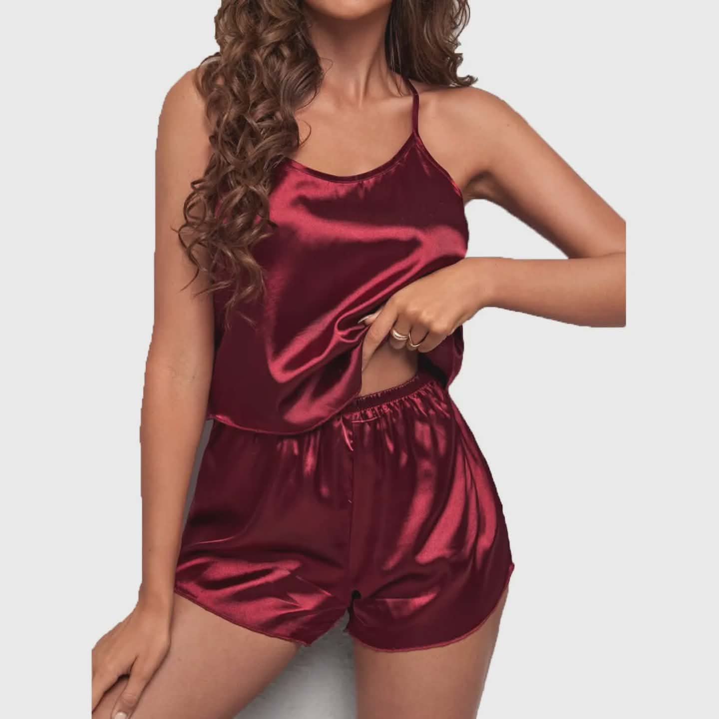 Elegant Silk Lingerie For Women With Satin Cami & Shorts Set Nightwear CS-02